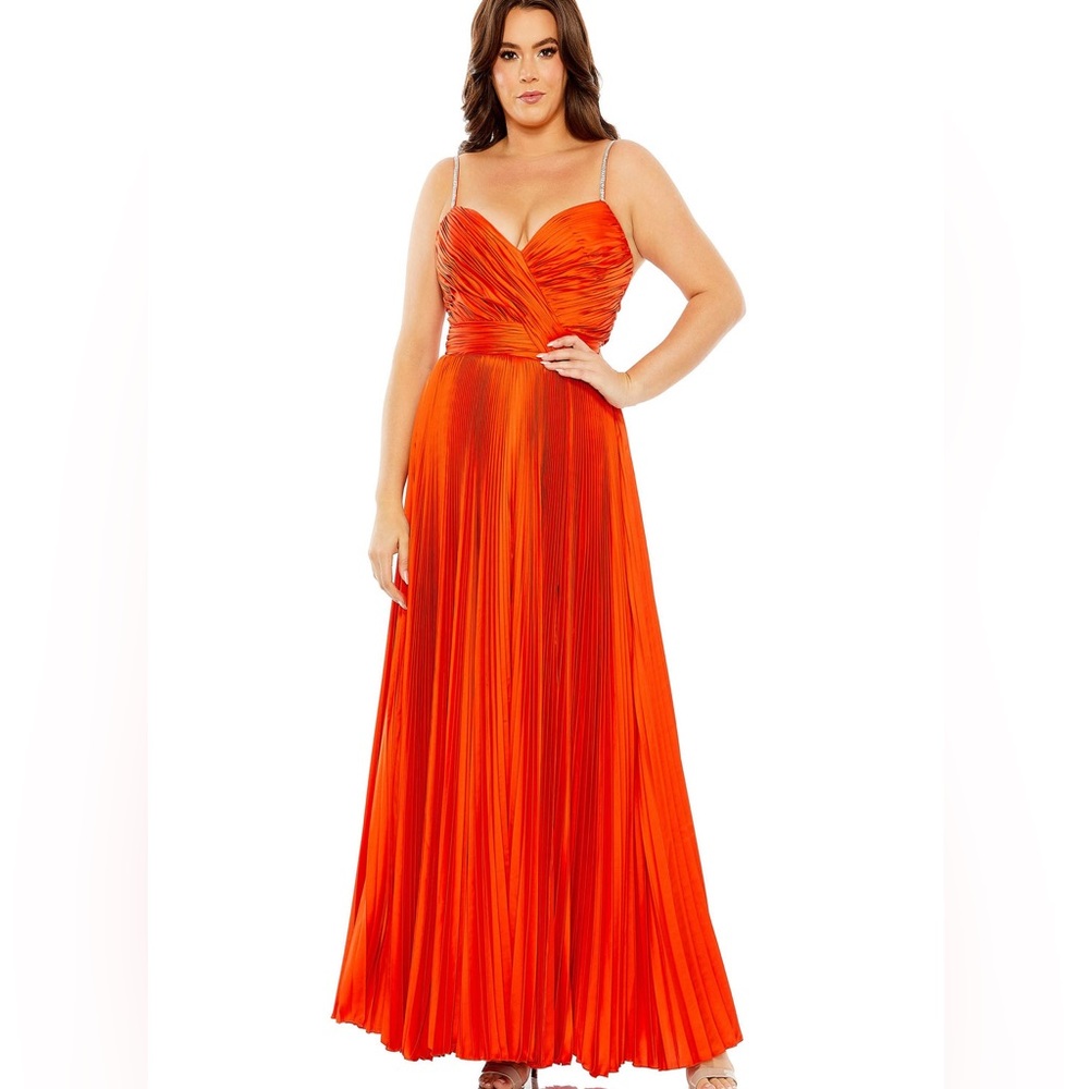 NWT Mac Duggal Orange Sweetheart Neck Rhinestone Strap Gown Size 14W